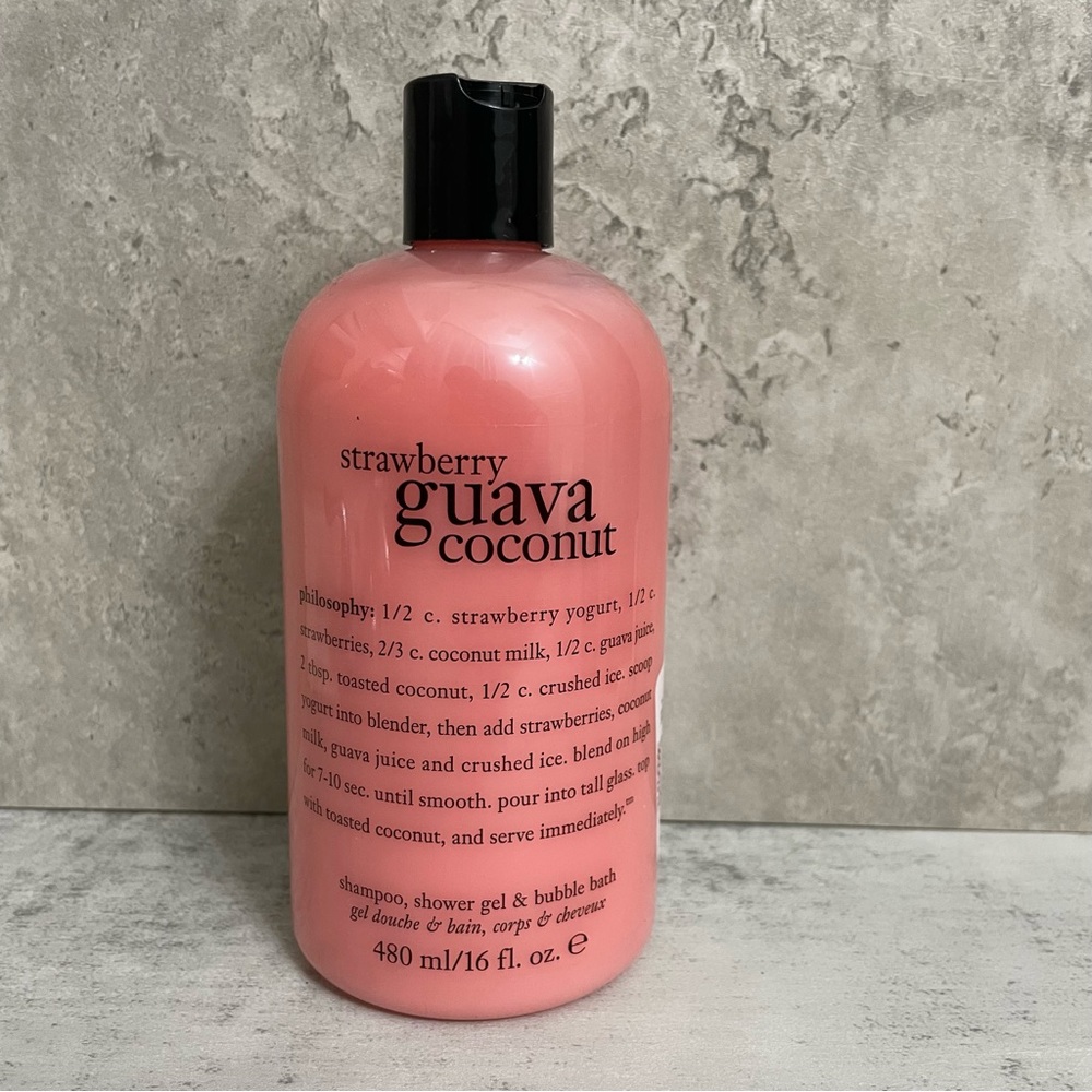 Philosophy Strawberry Guava Coconut shampoo, shower gel & bubble bath.